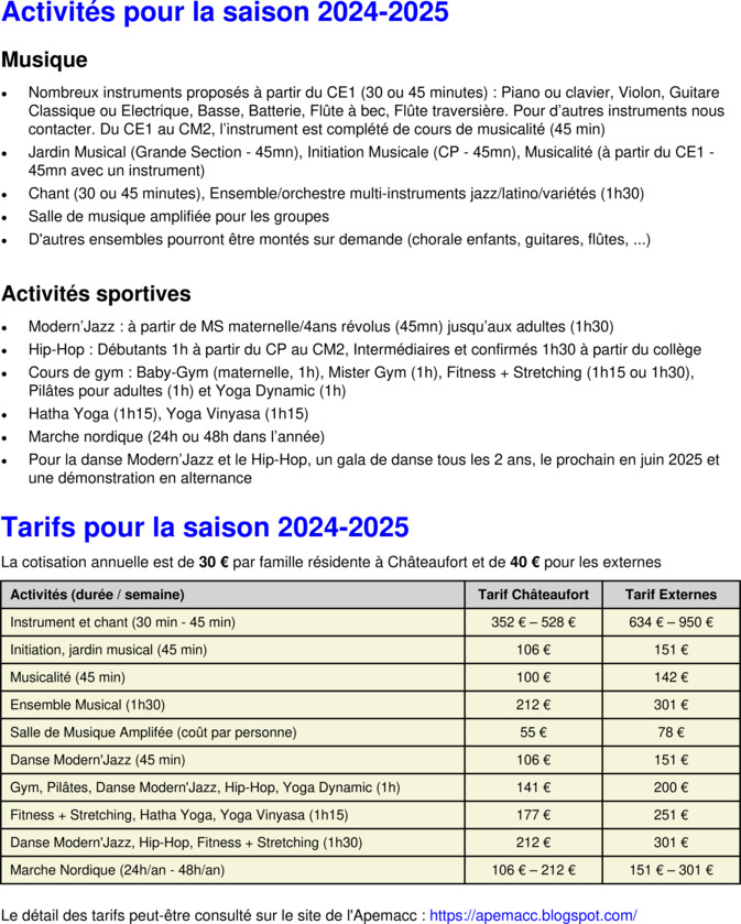 Description et Tarifs